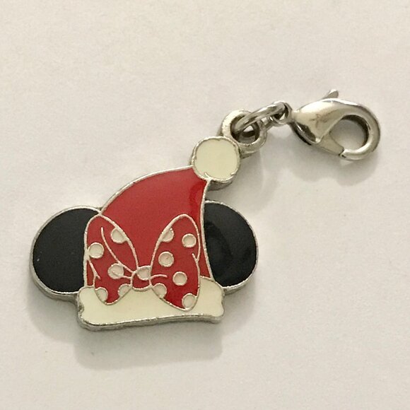 Vintage Disney Christmas Minnie Mouse Clip On Charm Bow Zipper Pull Santa Hat - Picture 2 of 4